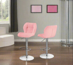 Modcraft Set Of 2 Pink Pu Leather Bar Stools , Adjustable Swivel Counter Chairs With Backrest - thumbnail 4