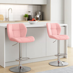 Modcraft Set Of 2 Pink Pu Leather Bar Stools , Adjustable Swivel Counter Chairs With Backrest - thumbnail 1