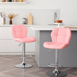 Modcraft Set Of 2 Pink Pu Leather Bar Stools , Adjustable Swivel Counter Chairs With Backrest - thumbnail 5