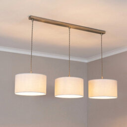 Valuelights Reni White Drum Shade 3 Drop Bar Chrome Diner Ceiling Pendant Light With Bulbs - thumbnail 1