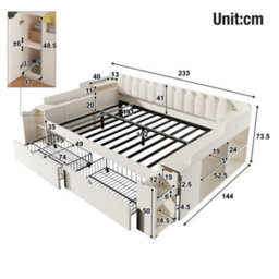 Btm 4Ft6 Double Daybed 135 X 190 Cm With Storage Cabinet Usb C Charging Station Wooden Sofa Bed White No Mattress - thumbnail 2