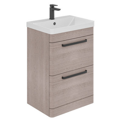 Plum&clay Emery Textured Grey Floor Standing Bathroom Vanity Unit & Basin Set With Black Handles (W)50Cm (H)86Cm - image 1
