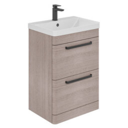Plum&clay Emery Textured Grey Floor Standing Bathroom Vanity Unit & Basin Set With Black Handles (W)50Cm (H)86Cm - thumbnail 1