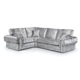 Furnishings For Less UK Chelsea Silver Crushed Velvet Large 4 Seater Corner Sofa 1 Corner 2 Rolled Arms