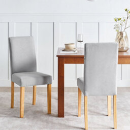 Beliani Set Of 2 Modern Grey Fabric Dining Chairs With Rubberwood Legs, Scandinavian Style, Compact (W42 X D59 X H93Cm) - thumbnail 2