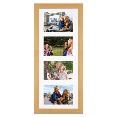 AK Frames 50X20Cm Country Pine Modern Multi Photo Frame With White Mount - Holds 4 Apertures (4X) 6X4 Photos - image 1
