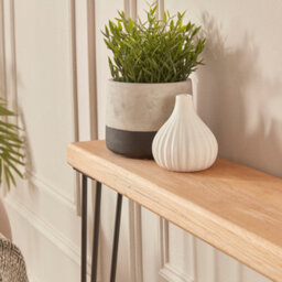 Off The Grain Oak Console Table  - 110Cm Wooden Table With Steel Legs - thumbnail 3