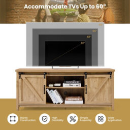 "Costway Modern Tv Cabinet For 60"" Wooden Media Storage Shelves Stand W/ Cabinets" - thumbnail 6