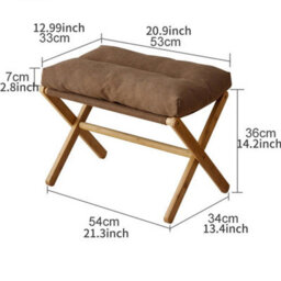 Coffee  Plush Foldable Bamboo Footstool  Soft Portable Ottoman For Living Room, Bedroom - thumbnail 1