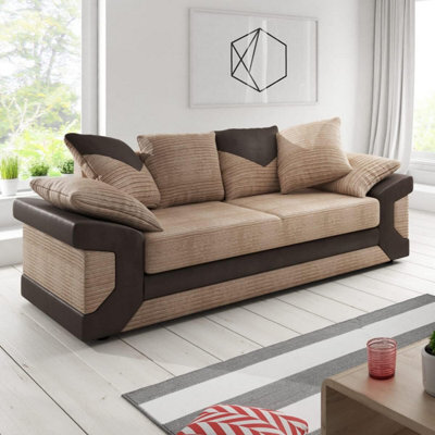 Furnishings For Less UK Dino Large Fabric Brown And Beige 3 Seater Sofa