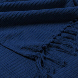 Ehc Waffle Cotton Woven King Size Sofa Throw 3 Seater Sofa/ Chair/ Double Bed, 228 X 254 Cm, Navy Blue - thumbnail 2