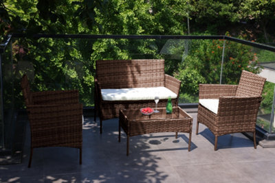 Alivio 4- Piece Rattan Garden Set, Pe Rattan Garden Furniture Set With Coffee Table, Anti-Uv Cushions For Indoor Outdoor (Brown) - image 1