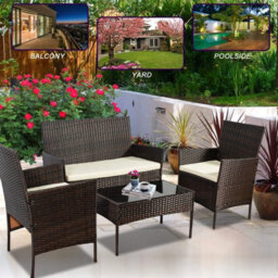 Alivio 4- Piece Rattan Garden Set, Pe Rattan Garden Furniture Set With Coffee Table, Anti-Uv Cushions For Indoor Outdoor (Brown) - thumbnail 3