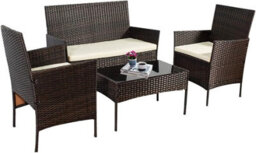 Alivio 4- Piece Rattan Garden Set, Pe Rattan Garden Furniture Set With Coffee Table, Anti-Uv Cushions For Indoor Outdoor (Brown) - thumbnail 2