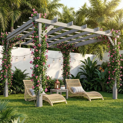 Outsunny 3 X 3 M Wooden Pergola Kit, Garden Gazebo Shelter, Grey