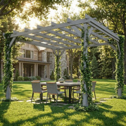 Outsunny 3 X 3 M Wooden Pergola Kit, Garden Gazebo Shelter, Grey - thumbnail 9