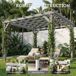 Outsunny 3 X 3 M Wooden Pergola Kit, Garden Gazebo Shelter, Grey - thumbnail 6