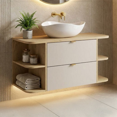 Heze Furniture Dalia Bathroom Cabinet Vanity Unit 100Cm With  Basin In Cashmere & Cremona Oak - image 1