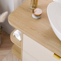 Heze Furniture Dalia Bathroom Cabinet Vanity Unit 100Cm With  Basin In Cashmere & Cremona Oak - thumbnail 2