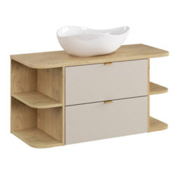 Heze Furniture Dalia Bathroom Cabinet Vanity Unit 100Cm With  Basin In Cashmere & Cremona Oak - thumbnail 3