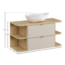 Heze Furniture Dalia Bathroom Cabinet Vanity Unit 100Cm With  Basin In Cashmere & Cremona Oak - thumbnail 7