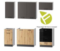 Kitchen Cabinets Set 6 Units Cupboards Soft Close Oak And Dark Grey 180Cm Complete Kitchenette Storage Clara - thumbnail 2