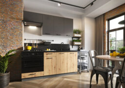 Kitchen Cabinets Set 6 Units Cupboards Soft Close Oak And Dark Grey 180Cm Complete Kitchenette Storage Clara - thumbnail 1
