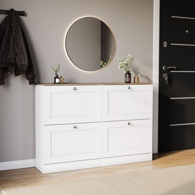 Lassic Vida Designs 4 Drawer Shoe Storage Cabinet For Hallway Shoe Cupboard Organiser Up To Size 10, White & Oak - image 1
