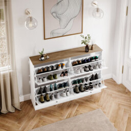Lassic Vida Designs 4 Drawer Shoe Storage Cabinet For Hallway Shoe Cupboard Organiser Up To Size 10, White & Oak - thumbnail 6