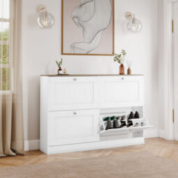 Lassic Vida Designs 4 Drawer Shoe Storage Cabinet For Hallway Shoe Cupboard Organiser Up To Size 10, White & Oak - thumbnail 5