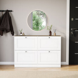 Lassic Vida Designs 4 Drawer Shoe Storage Cabinet For Hallway Shoe Cupboard Organiser Up To Size 10, White & Oak - thumbnail 2