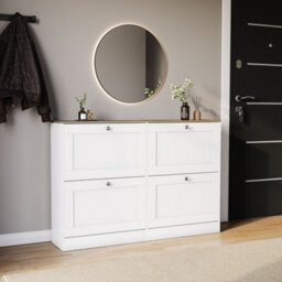 Lassic Vida Designs 2 Drawer Shoe Storage Cabinet For Hallway Shoe Cupboard Organiser Up To Size 10, White & Oak