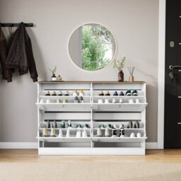 Lassic Vida Designs 4 Drawer Shoe Storage Cabinet For Hallway Shoe Cupboard Organiser Up To Size 10, White & Oak - thumbnail 3