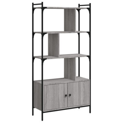 Berkfield Durable Bookcase With Doors Grey Sonoma 76.5X30X154.5 Cm Engineered Wood