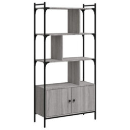 Berkfield Durable Bookcase With Doors Grey Sonoma 76.5X30X154.5 Cm Engineered Wood