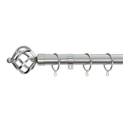 A.unique Home Twisted Metal Extendable Curtain Pole With Rings And Fittings (25/28mm) - Brushed Steel , 70Cm - 120Cm Approx - image 1