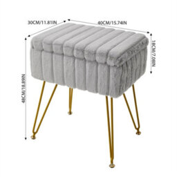 Grey Dressing Table Stool With Storage Ottoman Seat W/gold Metal Legs - thumbnail 2