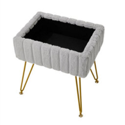 Grey Dressing Table Stool With Storage Ottoman Seat W/gold Metal Legs - thumbnail 3