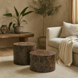 Wyld Haus Lille Set Of 2 Brown Marble-Effect Round Coffee Tables 58 X 40 Cm And 50 X 33 Cm - thumbnail 1