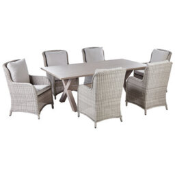 Beliani Garden Dining Set 6 Seater Cascais Beige Pe Rattan With Cushions