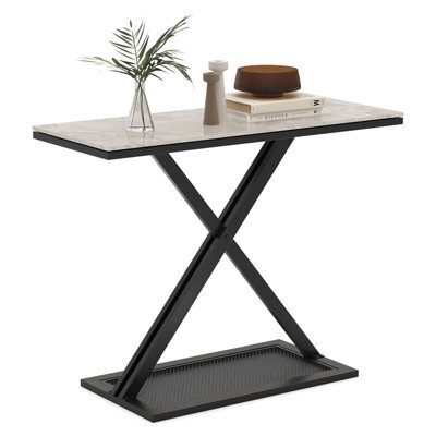 Costway Faux Marble Top Console Table Metal Frame Entryway Table-White - image 1