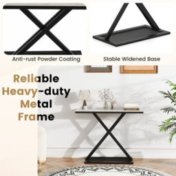 Costway Faux Marble Top Console Table Metal Frame Entryway Table-White - thumbnail 9