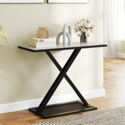 Costway Faux Marble Top Console Table Metal Frame Entryway Table-White - thumbnail 7