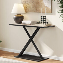 Costway Faux Marble Top Console Table Metal Frame Entryway Table-White - thumbnail 4