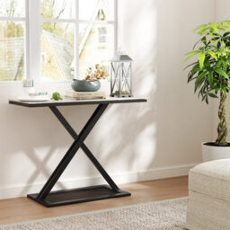 Costway Faux Marble Top Console Table Metal Frame Entryway Table-White - thumbnail 3