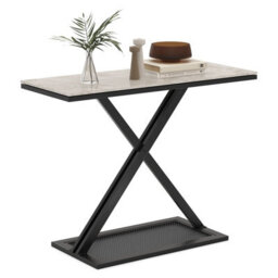 Costway Faux Marble Top Console Table Metal Frame Entryway Table-White - thumbnail 1