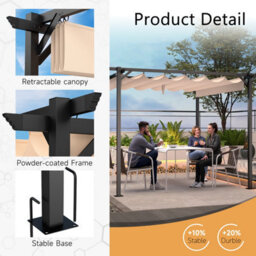Onemill 8X8 Ft Metal Pergola With Retractable Roof, Garden Pergola With Sun Shade Canopy-Beige - thumbnail 3