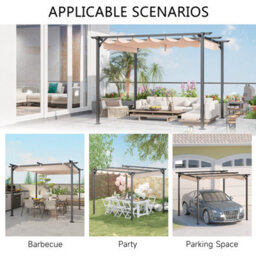 Onemill 8X8 Ft Metal Pergola With Retractable Roof, Garden Pergola With Sun Shade Canopy-Beige - thumbnail 5