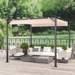 Onemill 8X8 Ft Metal Pergola With Retractable Roof, Garden Pergola With Sun Shade Canopy-Beige - thumbnail 6
