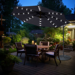 Sundaze Black 3M Garden Banana Parasol Cantilever Umbrella Outdoor Hanging Patio Led Solar Lights With Base